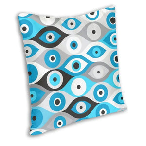 Greek Evil Eye Pattern Blues And Greys Cushion Covers Sofa Home Decor Nazar Amulet Boho Square Throw Pillow Cover