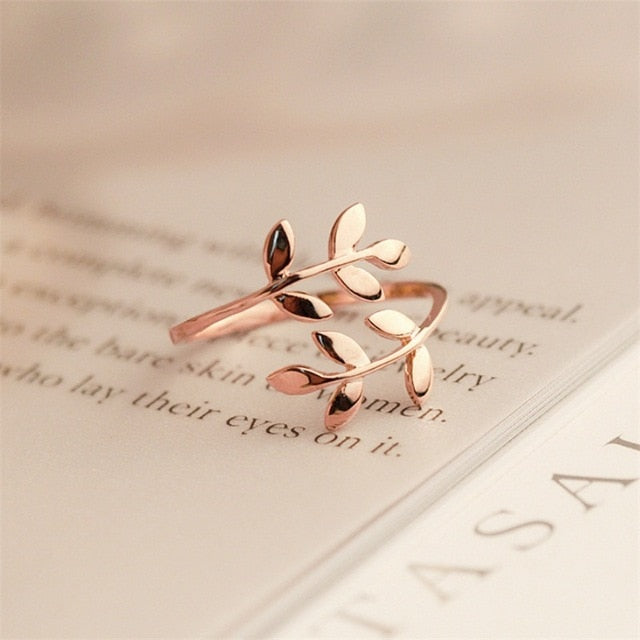 Olive Tree Leaves Adjustable Open Ring