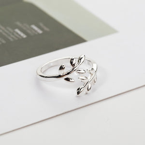 Olive Tree Leaves Adjustable Open Ring