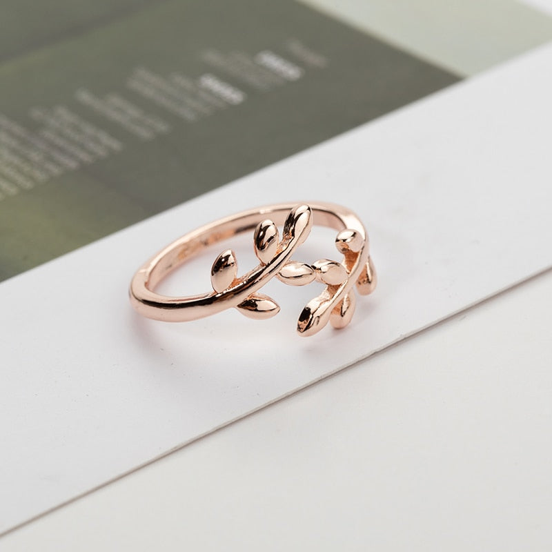 Olive Tree Leaves Adjustable Open Ring