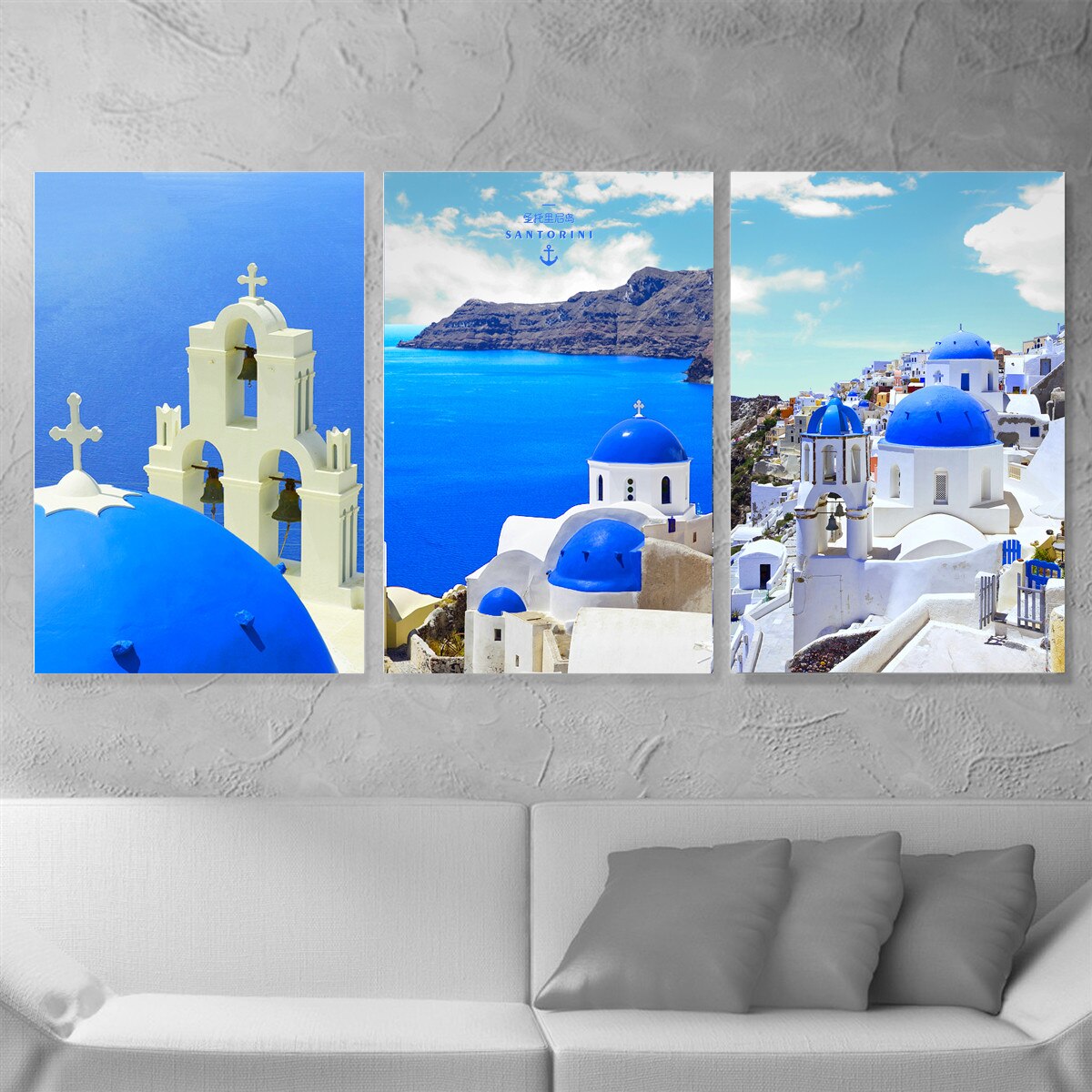 Santorini Greece Blue White Canvas Poster Print