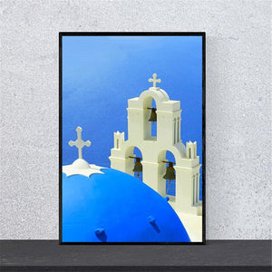 Santorini Greece Blue White Canvas Poster Print