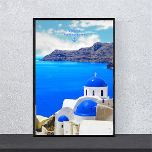 Santorini Greece Blue White Canvas Poster Print