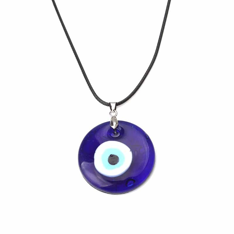 Blue Glass Evil Eye Pendant Necklace 30mm