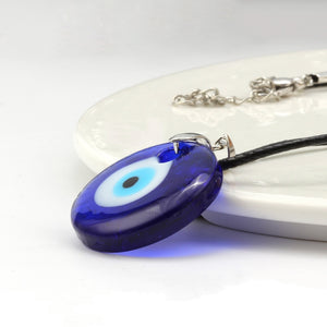 Blue Glass Evil Eye Pendant Necklace 30mm