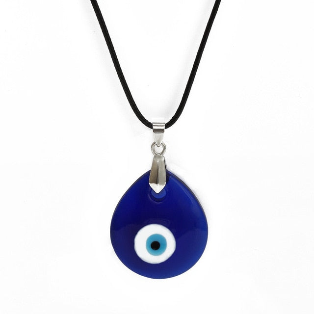 Blue Glass Evil Eye Pendant Necklace 30mm