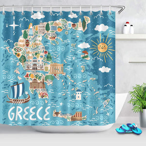 Greece Map Bathroom Shower Curtain